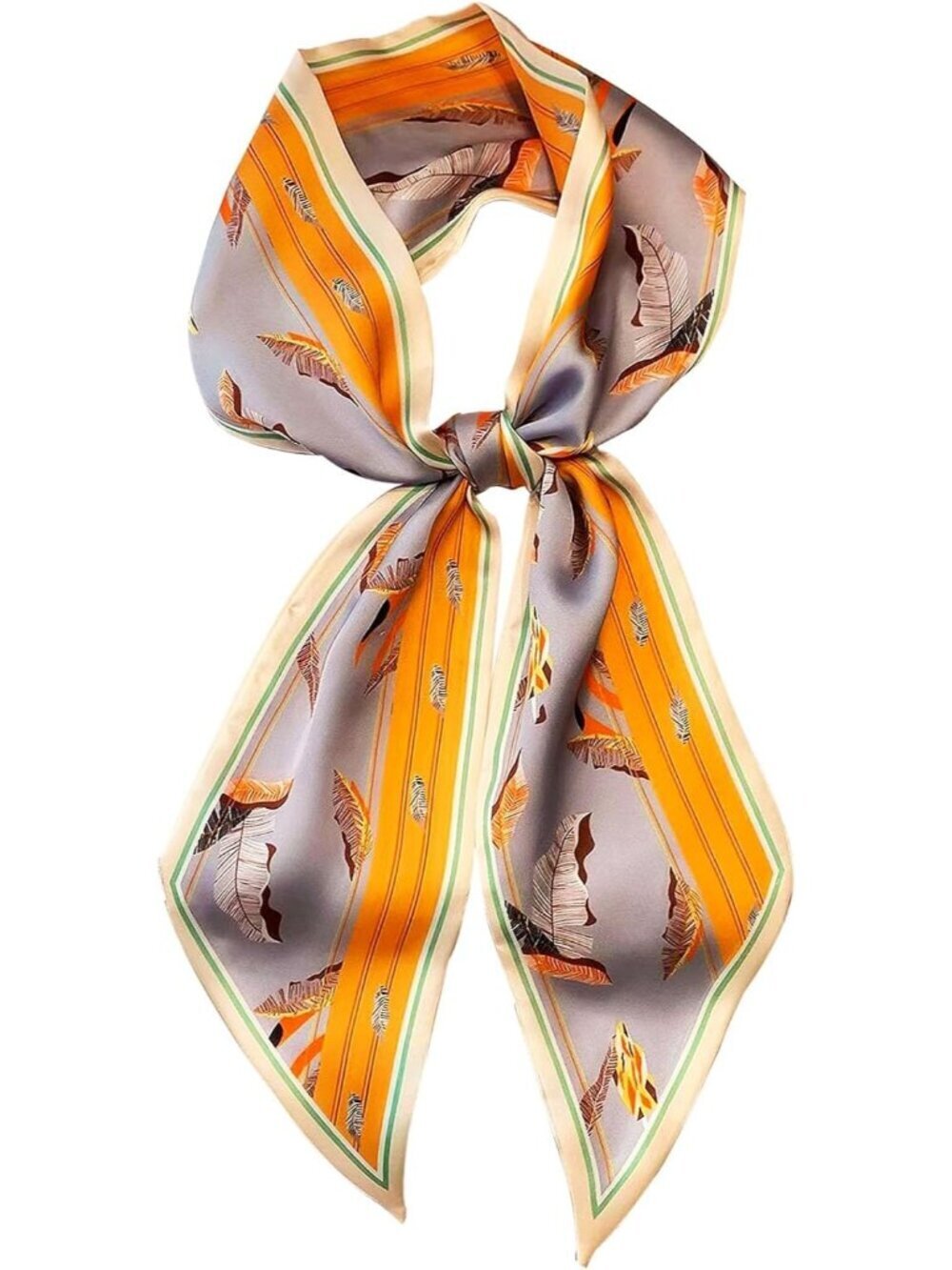 Women's Orange Grey Printed Square Headscarf Bandanas Hair Scarf Neck Scarves